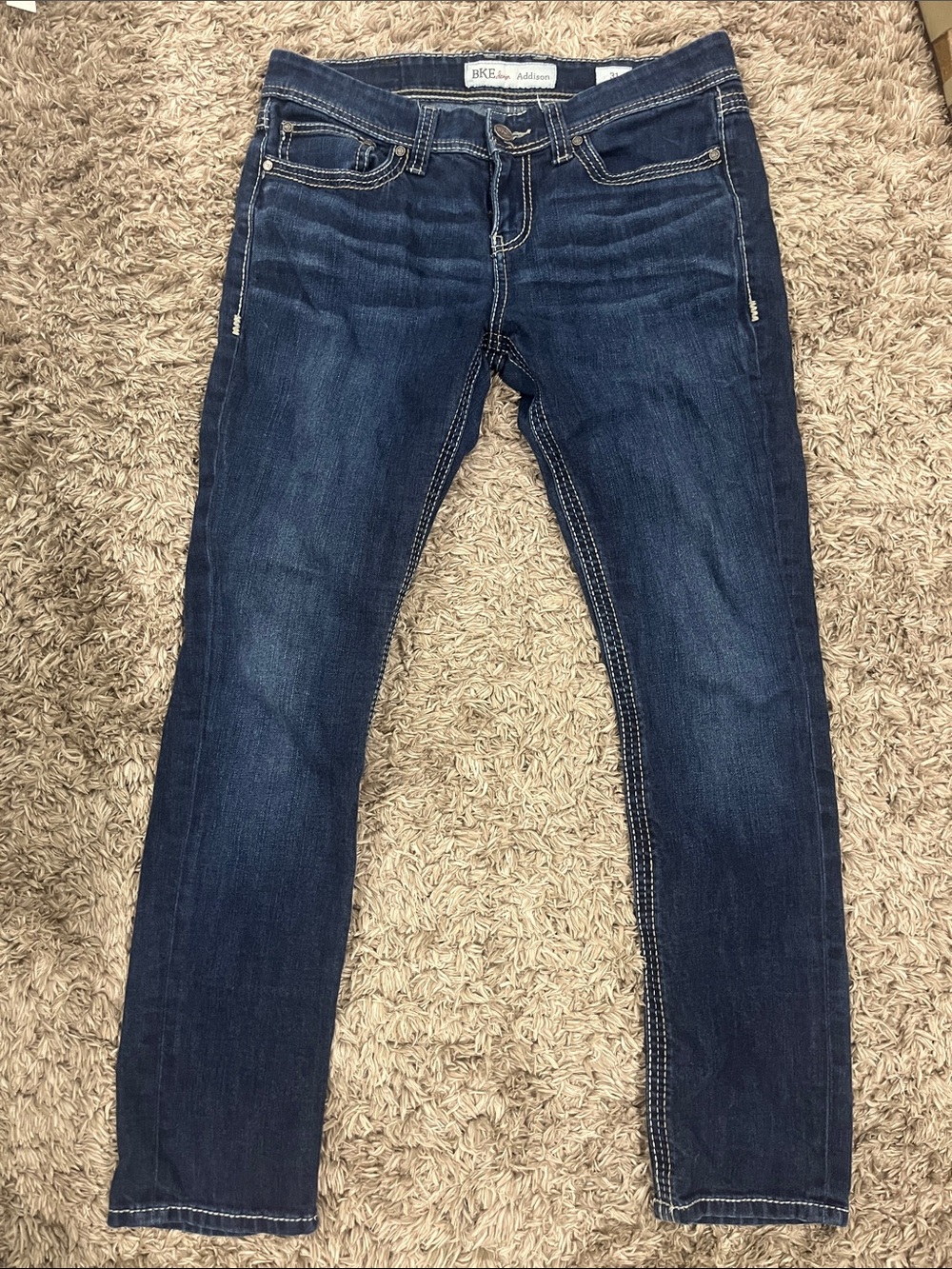 BKE Women's Dark Blue Skinny Jeans with Contrast Stitching